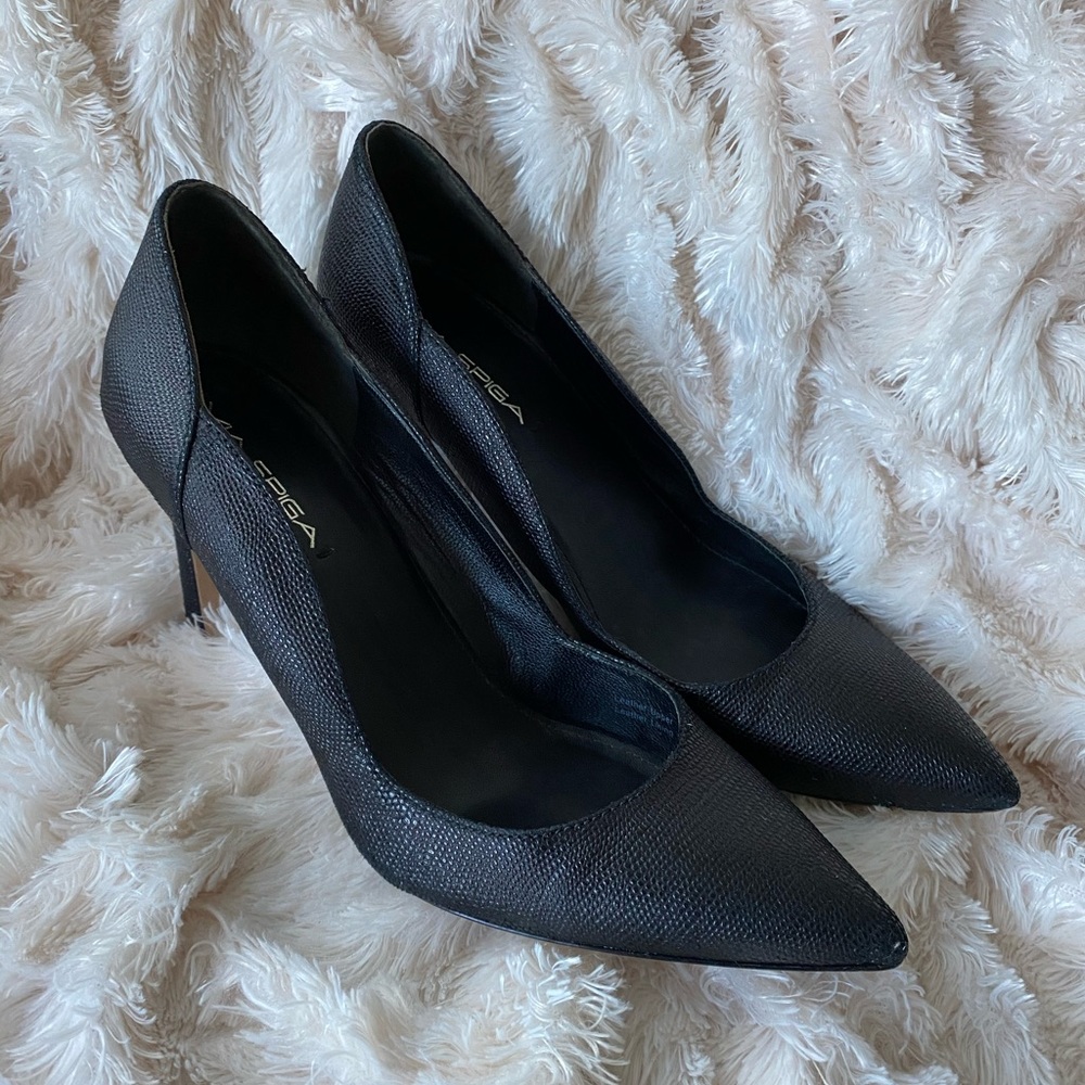 Via Spiga Black Embossed Leather Heels